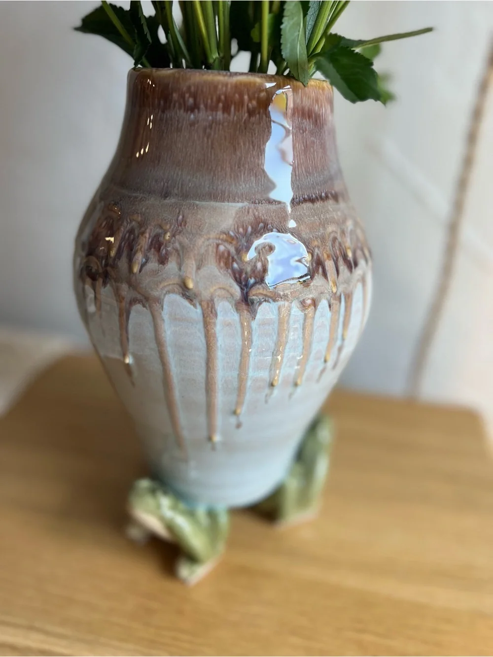 Vintage Studio Pottery Frog Foot Vase Handmade Ceramic Art Cottagecore Woodland